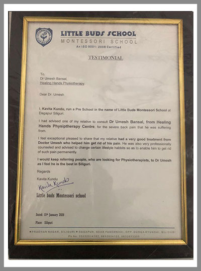 Umesh Bansal Physiotherapy testimonial 5