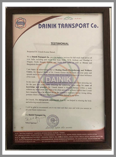 Umesh Bansal Physiotherapy testimonial 2